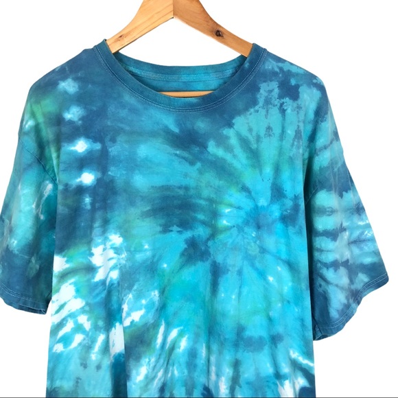 Vintage Upcycle Feeling Blue Tie Dye Short Sleeve Crewneck Unisex Shirt XL Blue - Picture 4 of 7